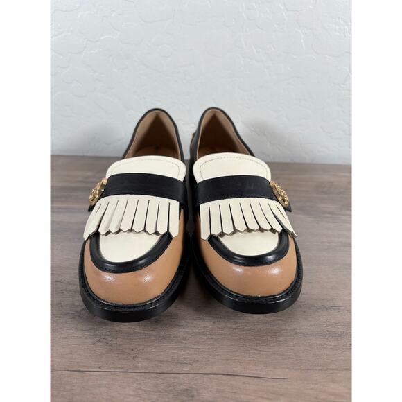 Sam Edelman Charlie Luxe Tan/Black/Modern Ivory Slip On Stacked Heel Loafer Sz 6 - Picture 3 of 7